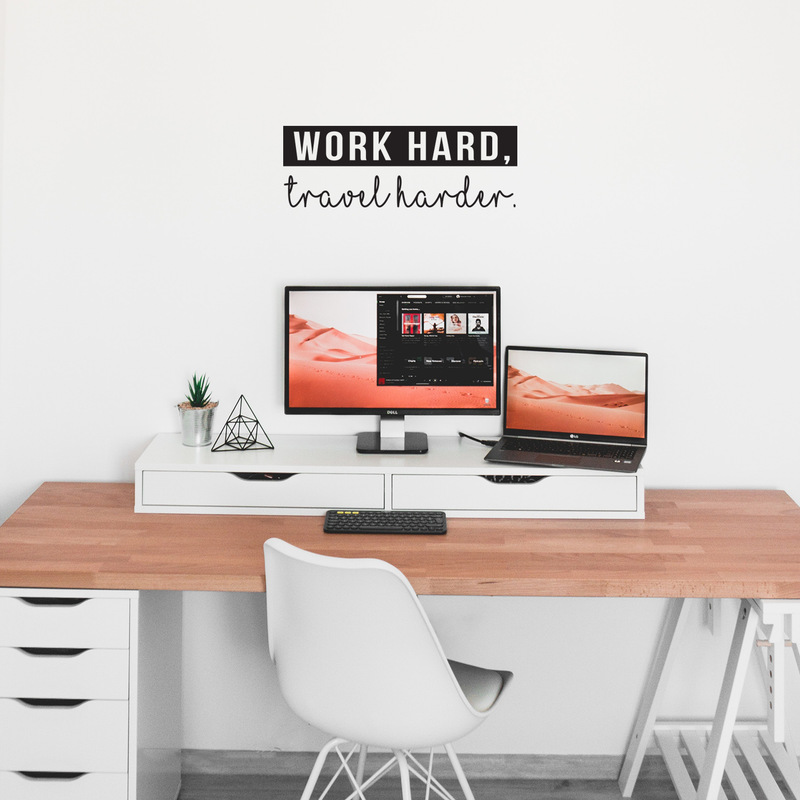 Vinyl Wall Art Decal - Work Hard Trvavel Harder - 8.5" x 25" - Modern Inspirational Traveler Vacations Quote For Home Bedroom Apartment Living Room Office Workplace Decoration Sticker 2