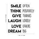 Vinyl Wall Art Decal - Smile Often Think Positively Give Thanks Laugh Loudly - 18. Inspirational Modern Quote For Home Bedroom Apartment Living Room Work Office School Classroom Decor 4
