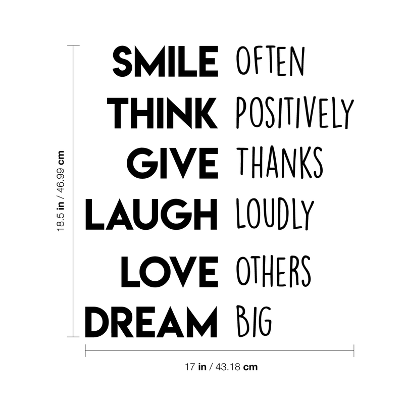 Vinyl Wall Art Decal - Smile Often Think Positively Give Thanks Laugh Loudly - 18. Inspirational Modern Quote For Home Bedroom Apartment Living Room Work Office School Classroom Decor 4