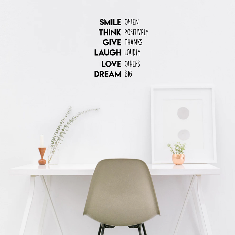 Vinyl Wall Art Decal - Smile Often Think Positively Give Thanks Laugh Loudly - 18.5" x 17" - Inspirational Modern Quote For Home Bedroom Apartment Living Room Work Office School Classroom Decor 3