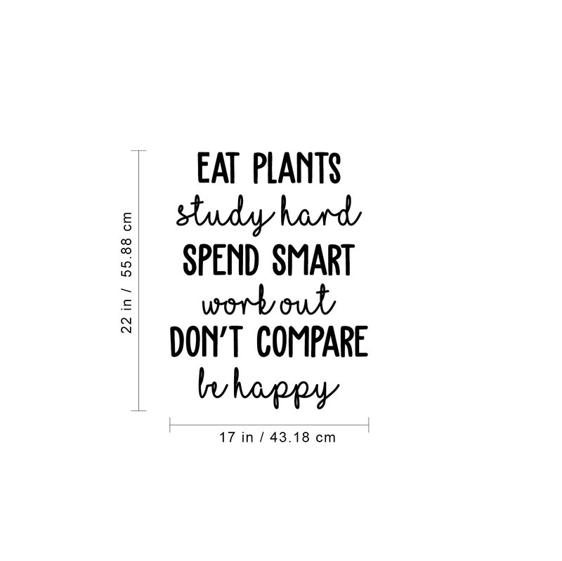 Vinyl Wall Art Decal - Eat Plants Study Hard Spend Smart Work Out  Don't Compare Be Happy - 22" x 17" - Inspirational Life Quote For Home Apartment Bedroom Classroom School Office Decor Sticker 5