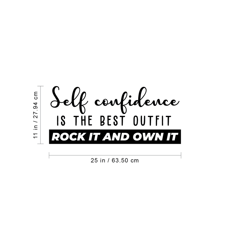 Vinyl Wall Art Decal - Self Confidence Is The Best Outfit Rock It - 11" x 25" - Modern Cursive Inspirational Quote For Home Apartment Bedroom Living Room Classroom School Office Decoration Sticker 1