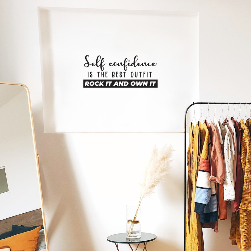 Vinyl Wall Art Decal - Self Confidence Is The Best Outfit Rock It - Modern Cursive Inspirational Quote For Home Apartment Bedroom Living Room Classroom School Office Decoration Sticker 3