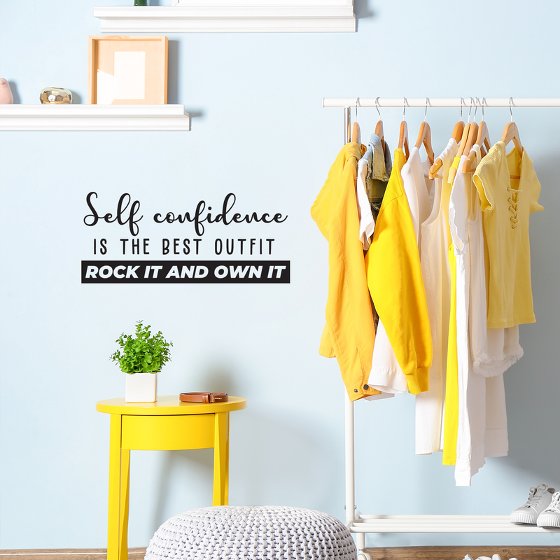 Vinyl Wall Art Decal - Self Confidence Is The Best Outfit Rock It - 11" x 25" - Modern Cursive Inspirational Quote For Home Apartment Bedroom Living Room Classroom School Office Decoration Sticker 3