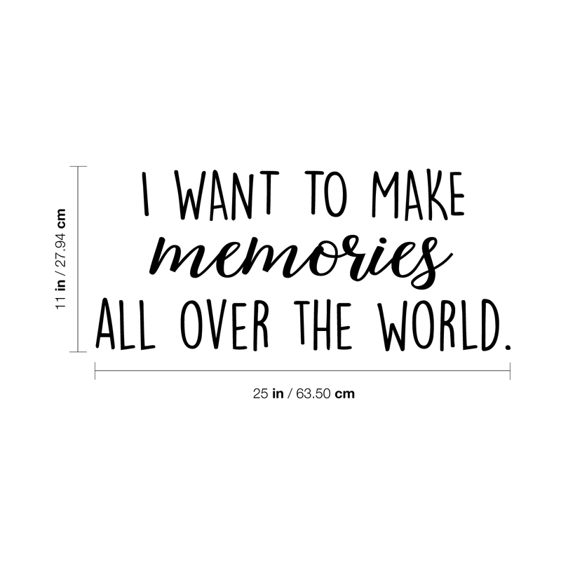 Vinyl Wall Art Decal - I Want To Make Memories All Over The World - 11" x 25" - Trendy Travel Quote For Home Bedroom Apartment Living Room Office Workplace Agency Decoration Sticker 4