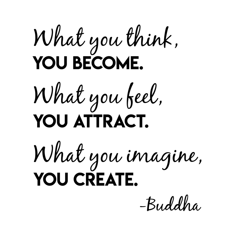 Vinyl Wall Art Decal - Think Become Attract Imagine Create Buddha - 19" x 17" - Modern Inspirational Quote For Home Apartment Bedroom Living Room School Office Decoration Sticker 1