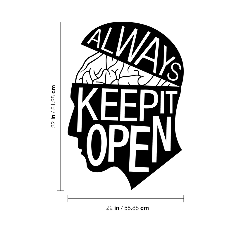 Vinyl Wall Art Decal - Always Keep It Open - 32" x 22" - Modern Trendy Motivational Brain Design Quote For Home Apartment Bedroom Living Room School Classroom Office Decoration Sticker 4