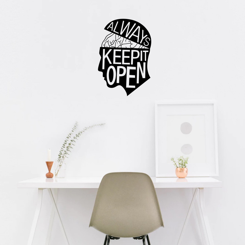 Vinyl Wall Art Decal - Always Keep It Open - Modern Trendy Motivational Brain Design Quote For Home Apartment Bedroom Living Room School Classroom Office Decoration Sticker 3