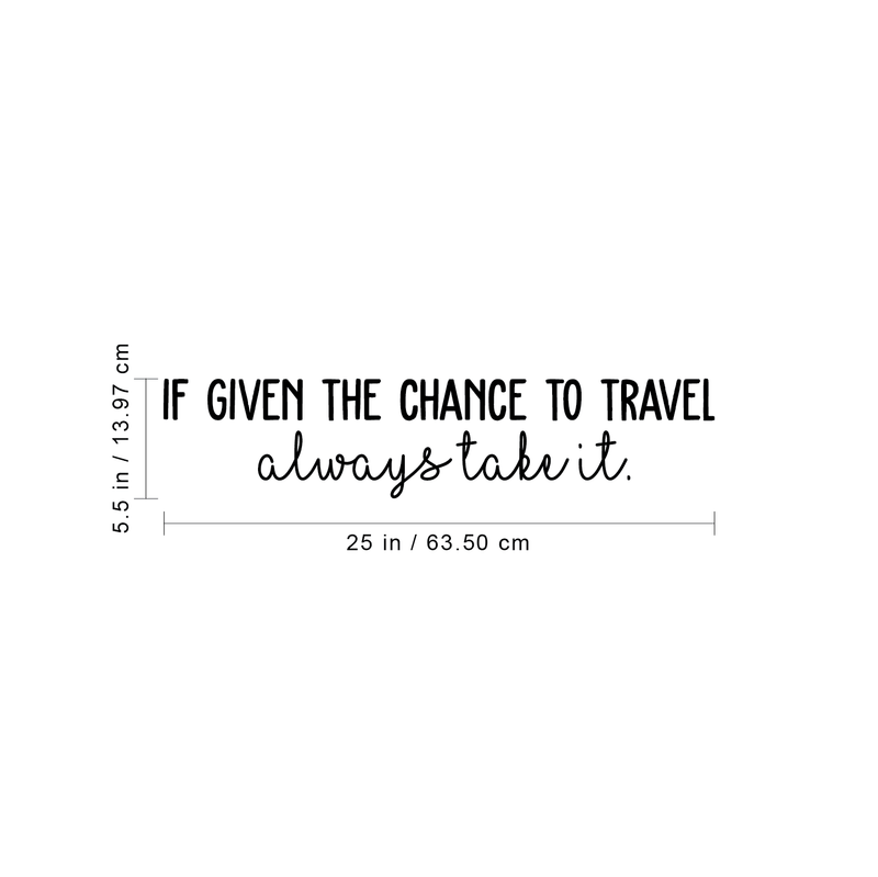 Vinyl Wall Art Decal - If Given The Chance To Travel Always Take It - 5.5" x 25" - Modern Cursive Traveler Vacations Quote For Home Bedroom Apartment Living Room Office Workplace Decoration Sticker 4