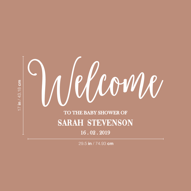 Vinyl Art Decal - Custom Welcome To The Baby Shower Of - 17" x 29.5" - Modern Horizontal Layout Personalized Special Event Greeting Family Friends Newborn Gifts 1