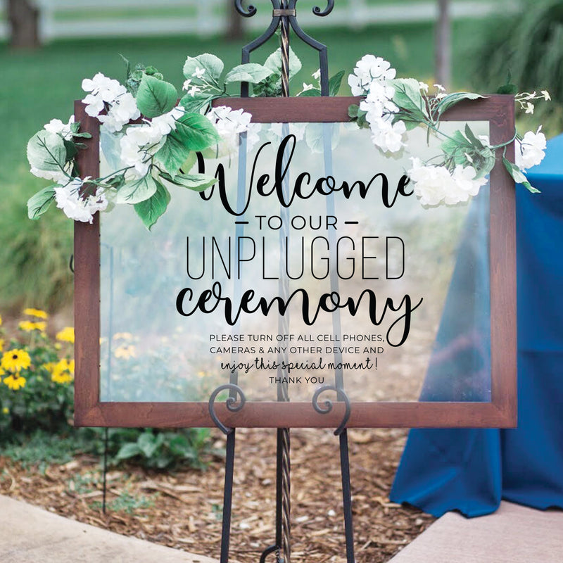 Vinyl Wall Art Decal - Welcome To Our Unplugged Ceremony - Modern Quote For Wedding Ceremony Husband Wife Guests Mirror Glass Cardboard Wood Frame Decoration Sticker 2