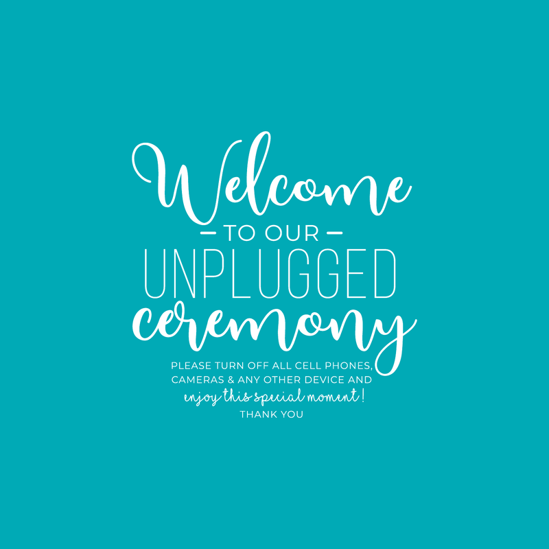 Vinyl Wall Art Decal - Welcome To Our Unplugged Ceremony - 22" x 22" - Modern Quote For Wedding Ceremony Husband Wife Guests Mirror Glass Cardboard Wood Frame Decoration Sticker 1