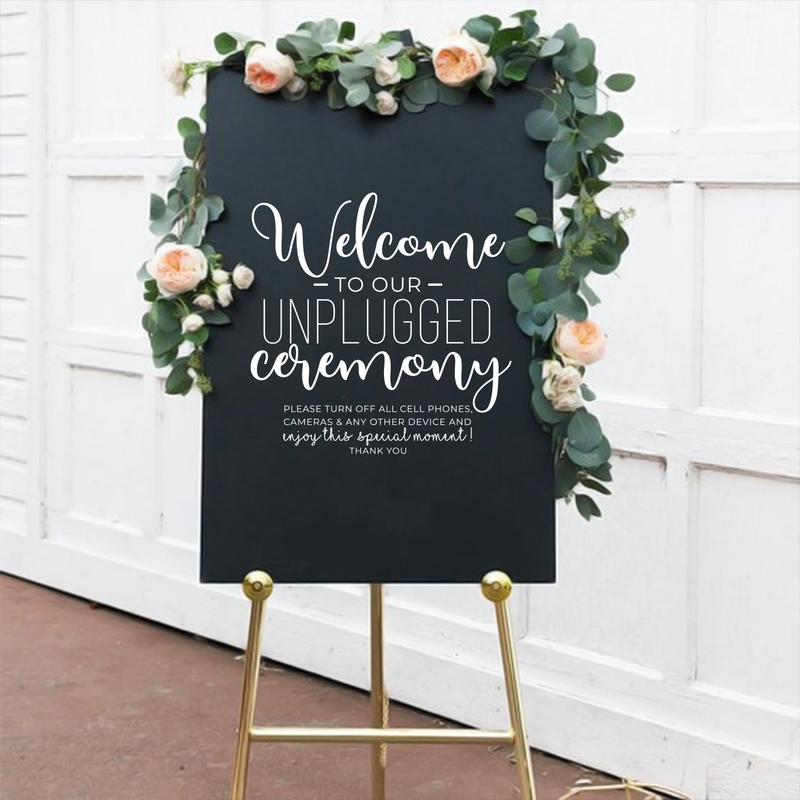 Vinyl Wall Art Decal - Welcome To Our Unplugged Ceremony - 22" x 22" - Modern Quote For Wedding Ceremony Husband Wife Guests Mirror Glass Cardboard Wood Frame Decoration Sticker 2