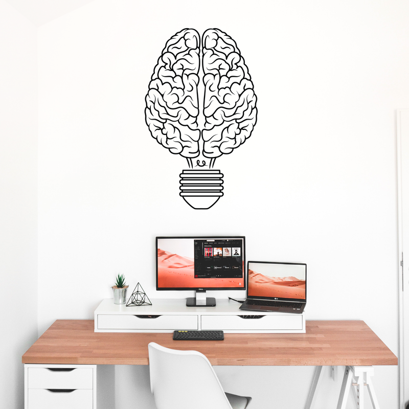 Vinyl Wall Art Decal - Brain Light Bulb - Trendy Creative Desgin For Home Bedroom Living Room Office School Classroom Decoration Sticker 2