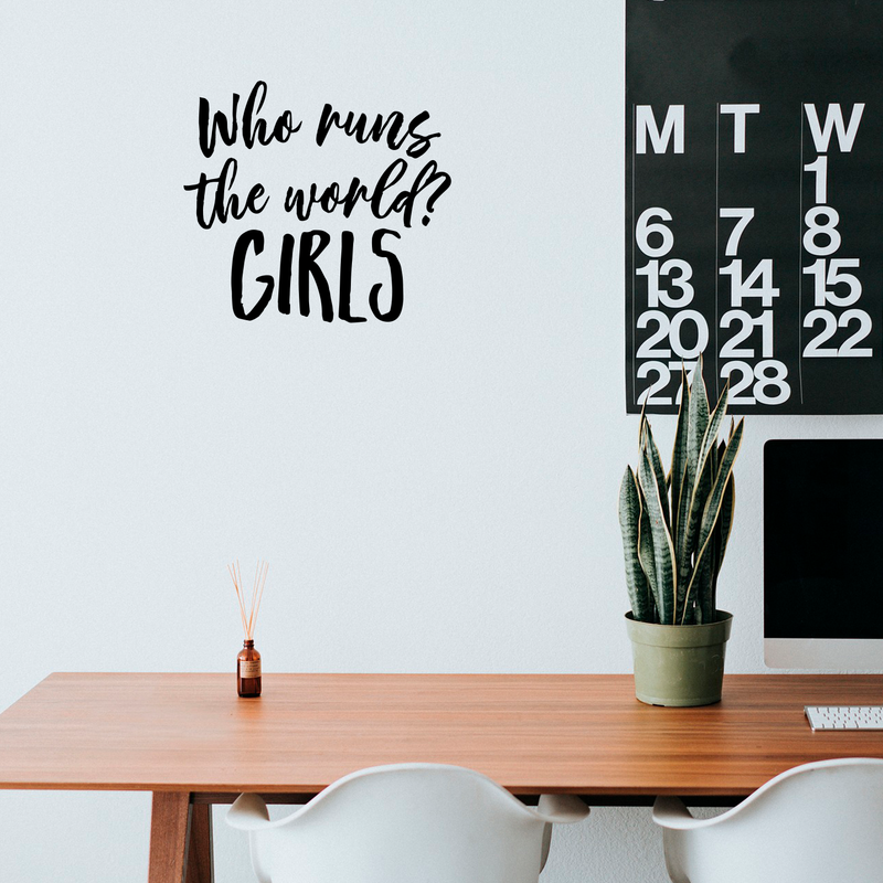 Vinyl Wall Art Decal - Who Runs The World Girls - Modern Inspirational Trendy Chic Quote For Women Teens Home Office Bedroom Living Room Dorm Room Decoration Sticker 2