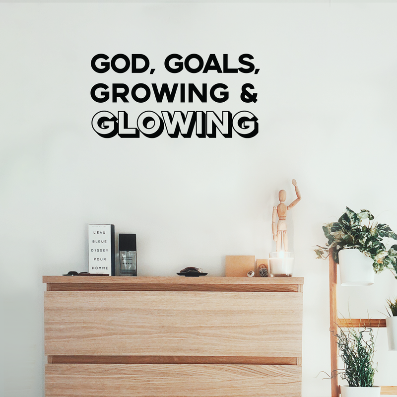 Vinyl Wall Art Decal - God Goals Growing & Glowing - 15" x 30" - Modern Inspirational Religious Quote For Home Bedroom Living Room Office Workplace Decoration Sticker 3