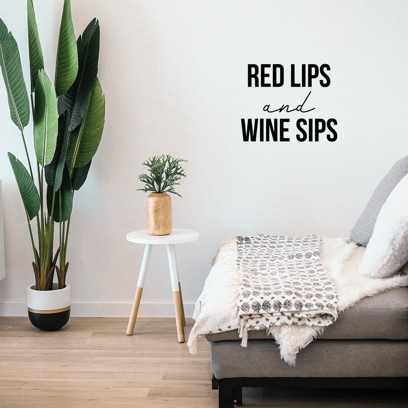 Vinyl Wall Art Decal - Red Lips Wine Sips - Trendy Modern Women's Quote For Home Apartment Living Room Dining Room Kitchen Bar Restaurant Decoration Sticker 2