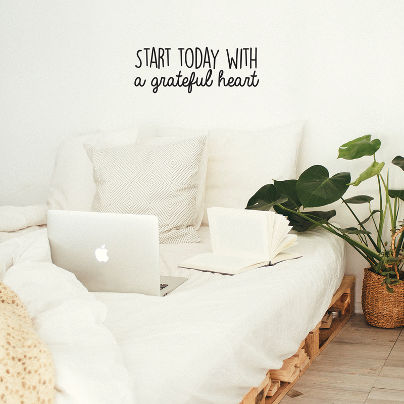 Vinyl Wall Art Decal - Start Today With A Grateful Heart - 9" x 25" - Trendy Inspirational Quote For Home Bedroom Bathroom Office Workplace School Classroom Decoration Sticker 2