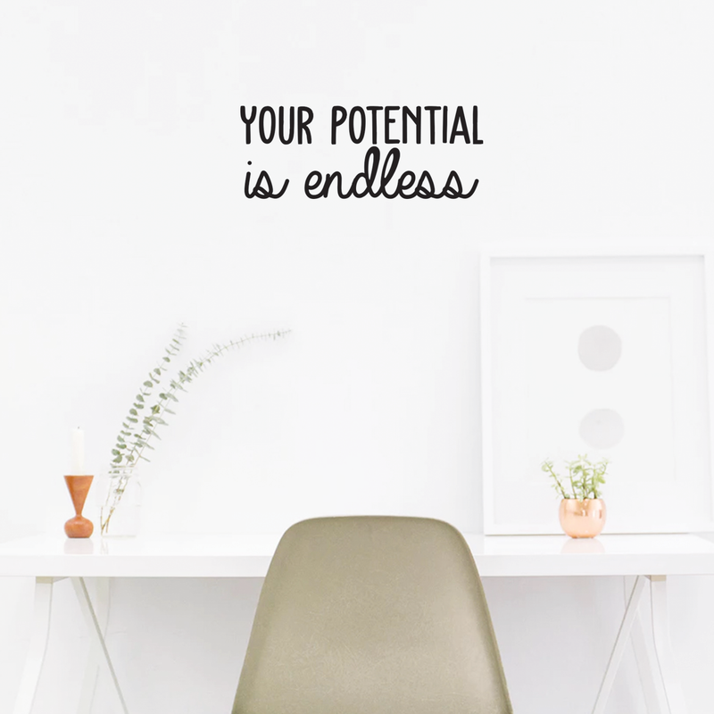 Vinyl Wall Art Decal - Your Potential Is Endless - 9.5" x 25" - Positive Motivational Cursive Quote For Home Bedroom Closet School Classroom Work Office Decoration Sticker 2