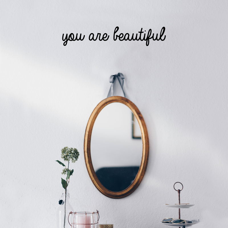 Vinyl Wall Art Decal - You Are Beautiful - 3" x 15" - Modern Inspirational Self Worth Love Quote For Home Bedroom Bathroom Dressing Table Mirror Office Decoration Sticker 2