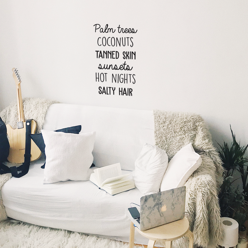 Vinyl Wall Art Decal - Palm Trees Coconuts Tanned Skin Sunsets Hot Nights Salty Hair - Trendy Quote For Home Bedroom Closet Living Room Dorm Room Retail Store Decoration Sticker 3