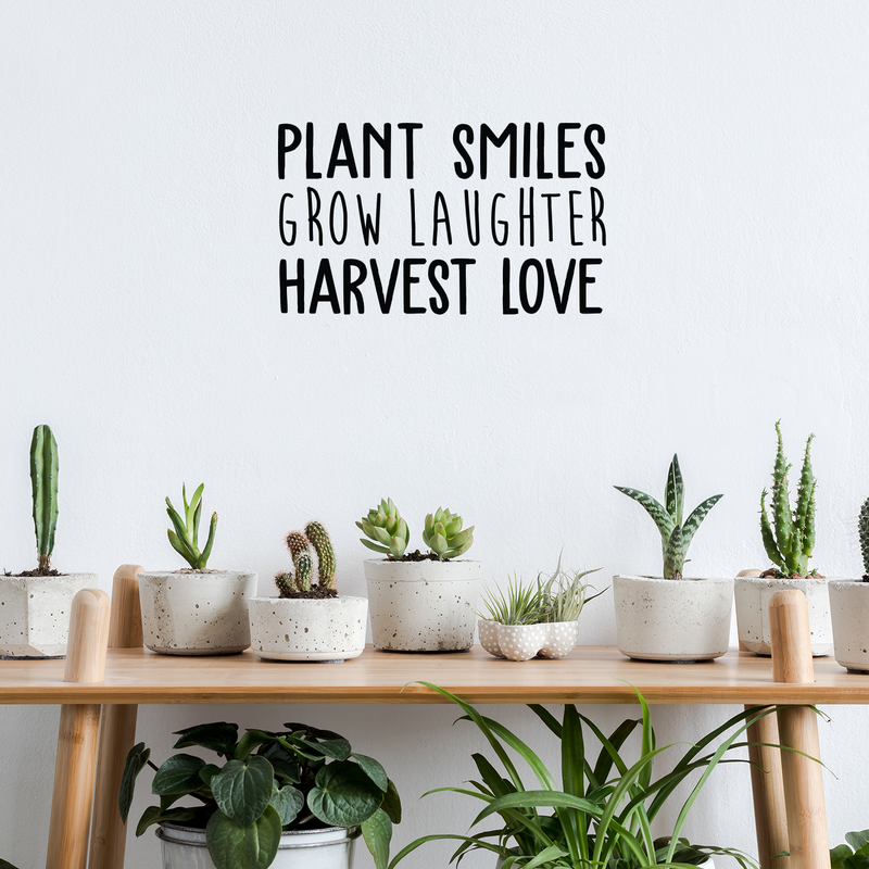 Vinyl Wall Art Decal - Plant Smiles Grow Laughter Harvest Love - Trendy Inspirational Nature Environmentalism Quote For Home Living Room Patio Office School Decoration Sticker 2