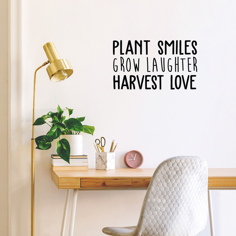 Vinyl Wall Art Decal - Plant Smiles Grow Laughter Harvest Love - 17" x 29" - Trendy Inspirational Nature Environmentalism Quote For Home Living Room Patio Office School Decoration Sticker 3