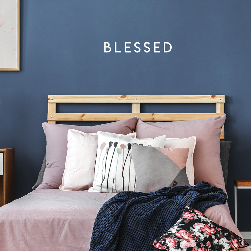 Vinyl Wall Art Decal - Blessed - 3.5" x 22" - Modern Inspirational Gratitude Quote For Home Bedroom Living Room School Office Workplace Decoration Sticker 2