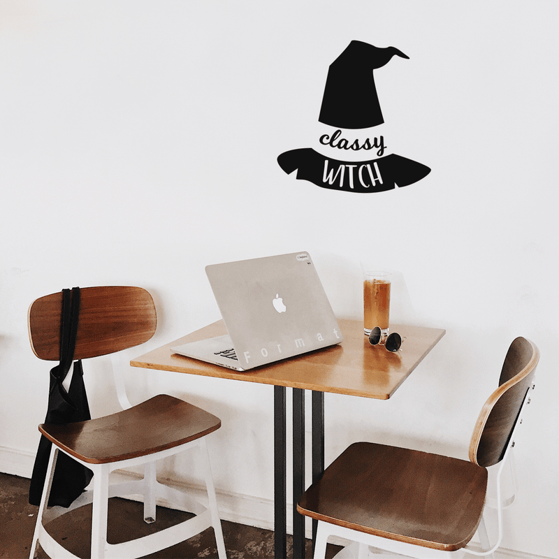 Vinyl Wall Art Decal - Classy Witch - 17" x 18" - Trendy Halloween Season Hat Shape Cursive Quote For Home Bedroom Living Room School Classroom Office Decoration Sticker 2