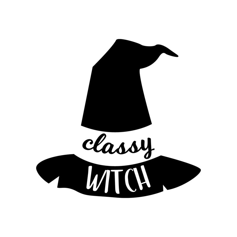 Vinyl Wall Art Decal - Classy Witch - Trendy Halloween Season Hat Shape Cursive Quote For Home Bedroom Living Room School Classroom Office Decoration Sticker 1