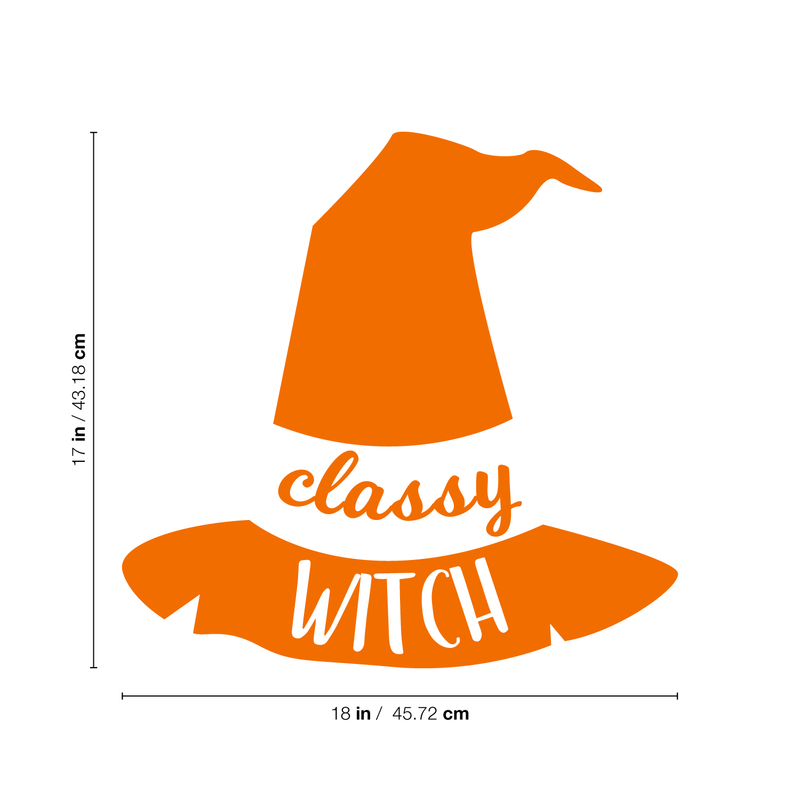 Vinyl Wall Art Decal - Classy Witch - 17" x 18" - Trendy Halloween Season Hat Shape Cursive Quote For Home Bedroom Living Room School Classroom Office Decoration Sticker 1