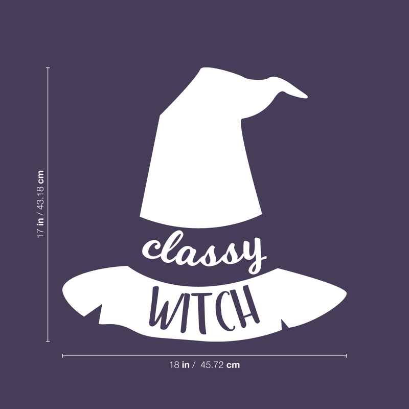 Vinyl Wall Art Decal - Classy Witch - 17" x 18" - Trendy Halloween Season Hat Shape Cursive Quote For Home Bedroom Living Room School Classroom Office Decoration Sticker 1