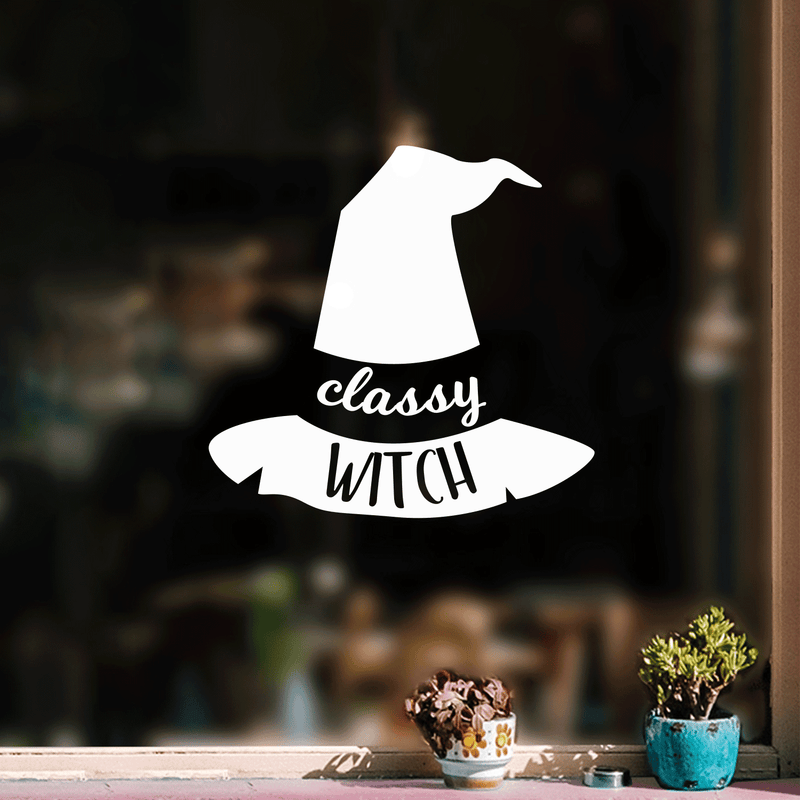 Vinyl Wall Art Decal - Classy Witch - 17" x 18" - Trendy Halloween Season Hat Shape Cursive Quote For Home Bedroom Living Room School Classroom Office Decoration Sticker 3