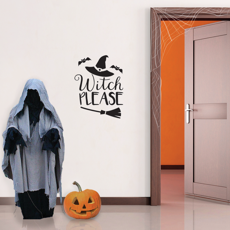 Vinyl Wall Art Decal - Witch Please - 22" x 17" - Trendy Halloween Season Hat Broom Bats Shape Quote For Home Bedroom Living Room School Classroom Office Decoration Sticker 3