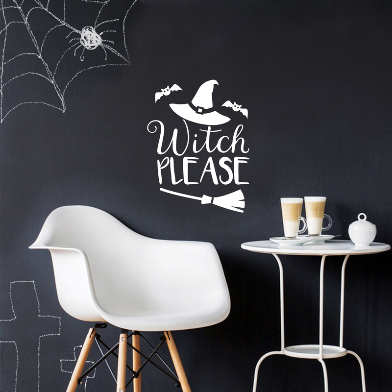 Vinyl Wall Art Decal - Witch Please - 22" x 17" - Trendy Halloween Season Hat Broom Bats Shape Quote For Home Bedroom Living Room School Classroom Office Decoration Sticker 3