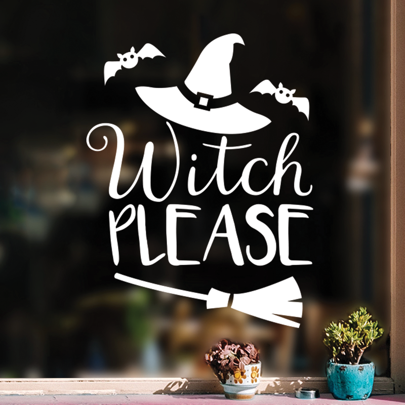 Vinyl Wall Art Decal - Witch Please - 22" x 17" - Trendy Halloween Season Hat Broom Bats Shape Quote For Home Bedroom Living Room School Classroom Office Decoration Sticker 2