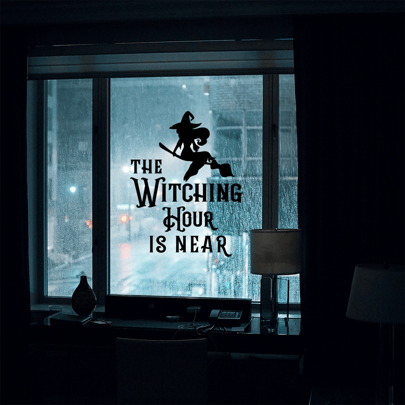 Vinyl Wall Art Decal - The Witching Hour Is Near - Trendy Halloween Season Quote Witch Figure For Home Bedroom Living Room School Classroom Office Decoration Sticker 3