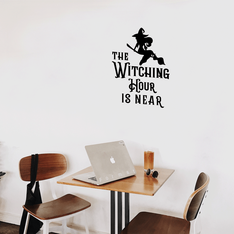 Vinyl Wall Art Decal - The Witching Hour Is Near - Trendy Halloween Season Quote Witch Figure For Home Bedroom Living Room School Classroom Office Decoration Sticker 2