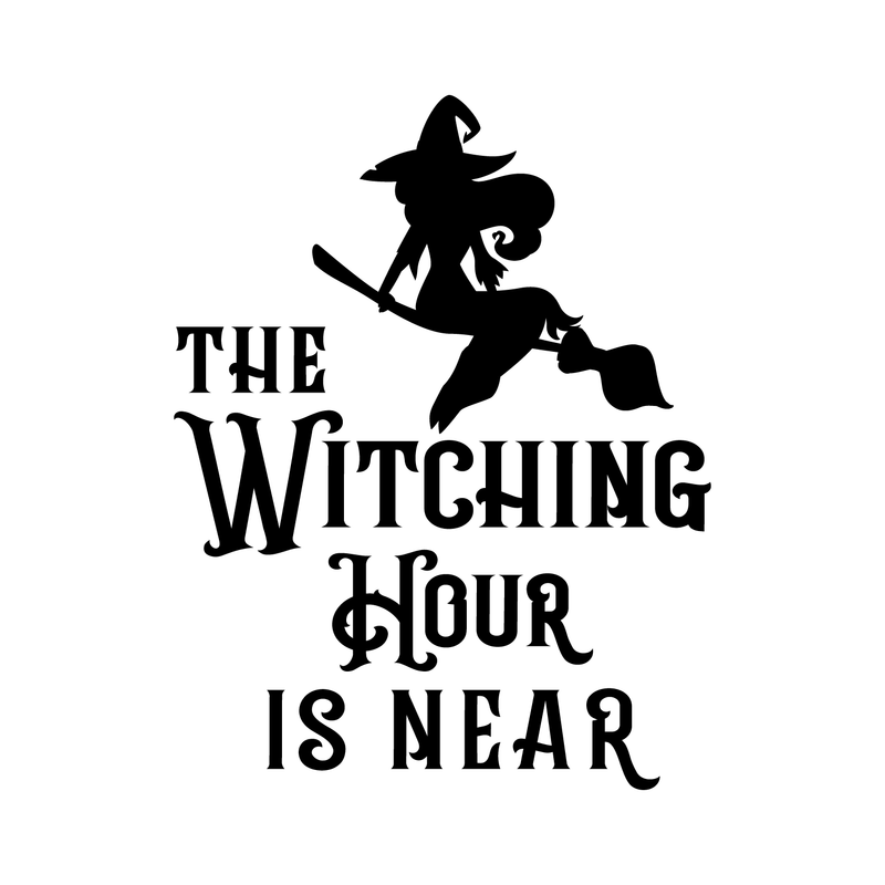 Vinyl Wall Art Decal - The Witching Hour Is Near - Trendy Halloween Season Quote Witch Figure For Home Bedroom Living Room School Classroom Office Decoration Sticker 1