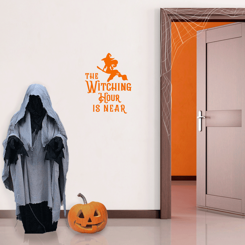 Vinyl Wall Art Decal - The Witching Hour Is Near - 21" x 17" - Trendy Halloween Season Quote Witch Figure For Home Bedroom Living Room School Classroom Office Decoration Sticker 3