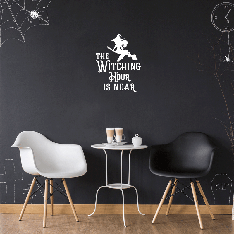 Vinyl Wall Art Decal - The Witching Hour Is Near - 21" x 17" - Trendy Halloween Season Quote Witch Figure For Home Bedroom Living Room School Classroom Office Decoration Sticker 3