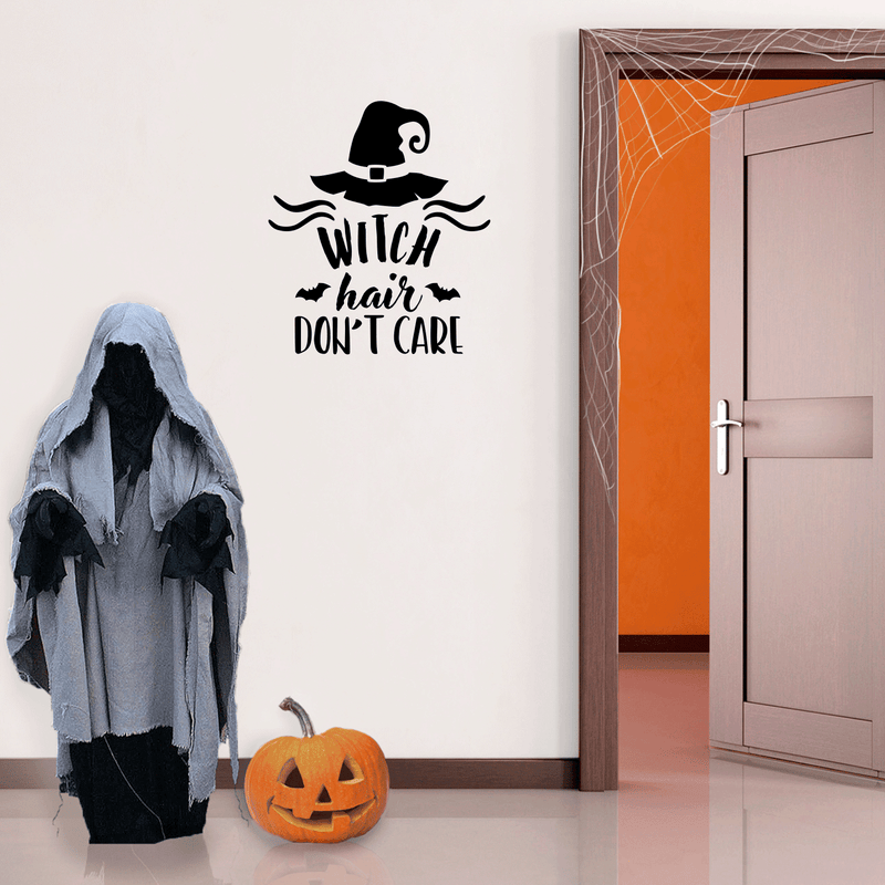 Vinyl Wall Art Decal - Witch Hair Don't Care - 19. Trendy Halloween Season Broom Hat Shape For Home Bedroom Living Room School Classroom Office Decoration Sticker 2