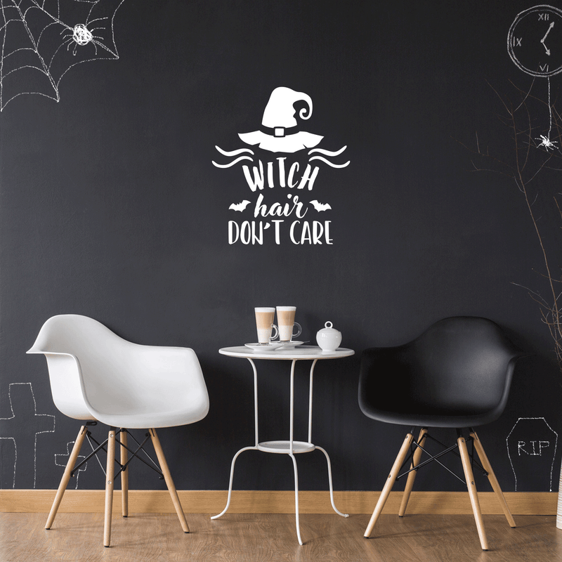 Vinyl Wall Art Decal - Witch Hair Don't Care - 19.5" x 17" - Trendy Halloween Season Broom Hat Shape For Home Bedroom Living Room School Classroom Office Decoration Sticker 2