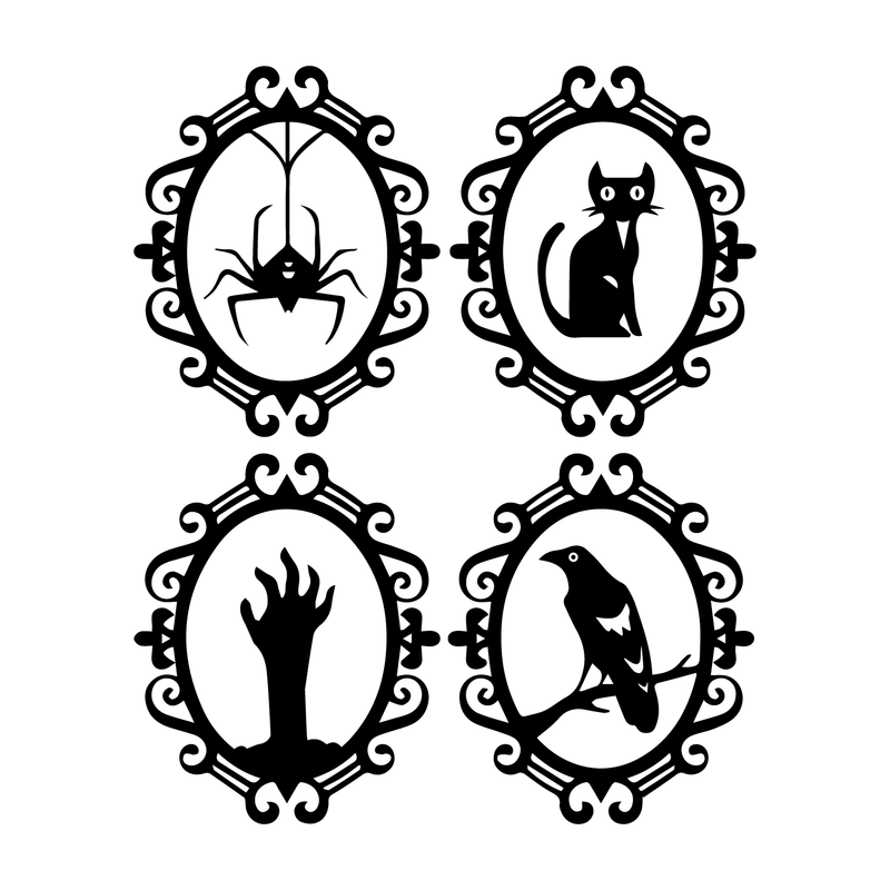 Set of 4 Vinyl Wall Art Decals - Halloween Frames - Each - Trendy Halloween Season Broom Hat Shape For Home Bedroom Living Room School Classroom Office Decoration Sticker 5