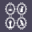 Set of 4 Vinyl Wall Art Decals - Halloween Frames - 17" x 20" Each - Trendy Halloween Season Broom Hat Shape For Home Bedroom Living Room School Classroom Office Decoration Sticker 4