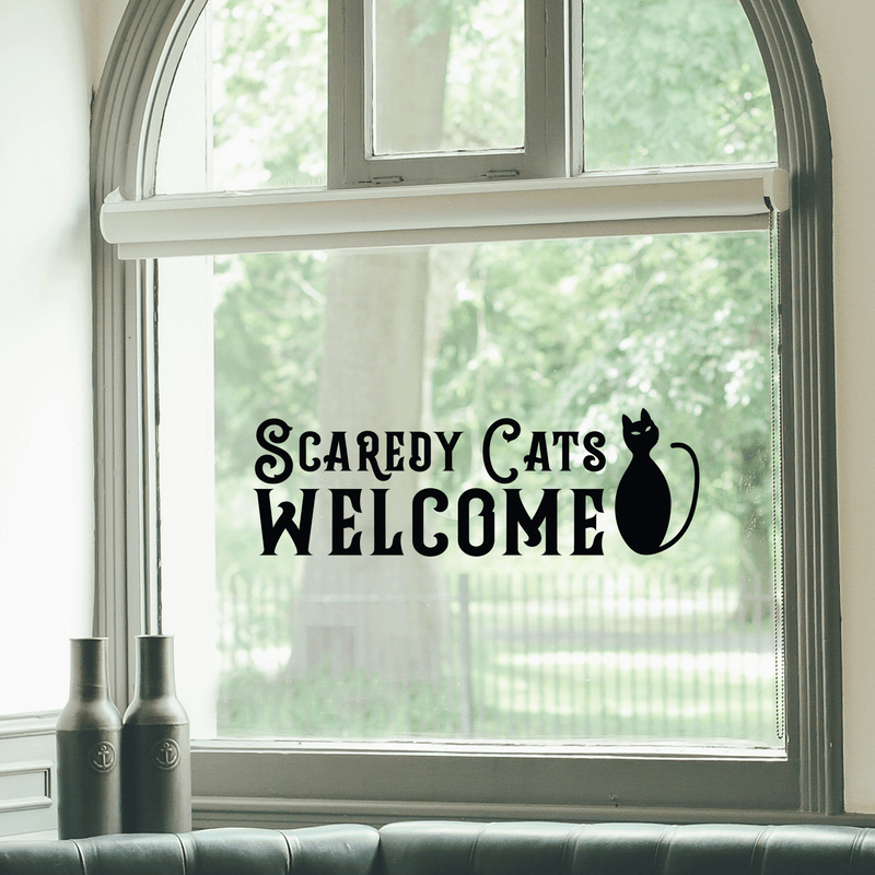 Vinyl Wall Art Decal - Scaredy Cats Welcome - 10" x 30" - Trendy Funny Halloween Quote For Home Entryway Front Door Store Coffee Shop Restaurant Seasonal Decoration Sticker 3