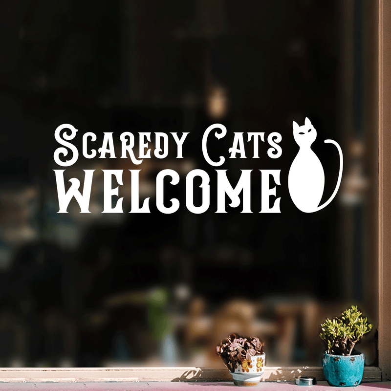 Vinyl Wall Art Decal - Scaredy Cats Welcome - 10" x 30" - Trendy Funny Halloween Quote For Home Entryway Front Door Store Coffee Shop Restaurant Seasonal Decoration Sticker 2