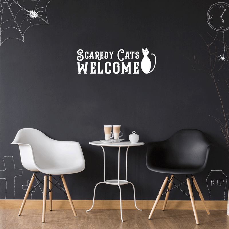 Vinyl Wall Art Decal - Scaredy Cats Welcome - 10" x 30" - Trendy Funny Halloween Quote For Home Entryway Front Door Store Coffee Shop Restaurant Seasonal Decoration Sticker 3