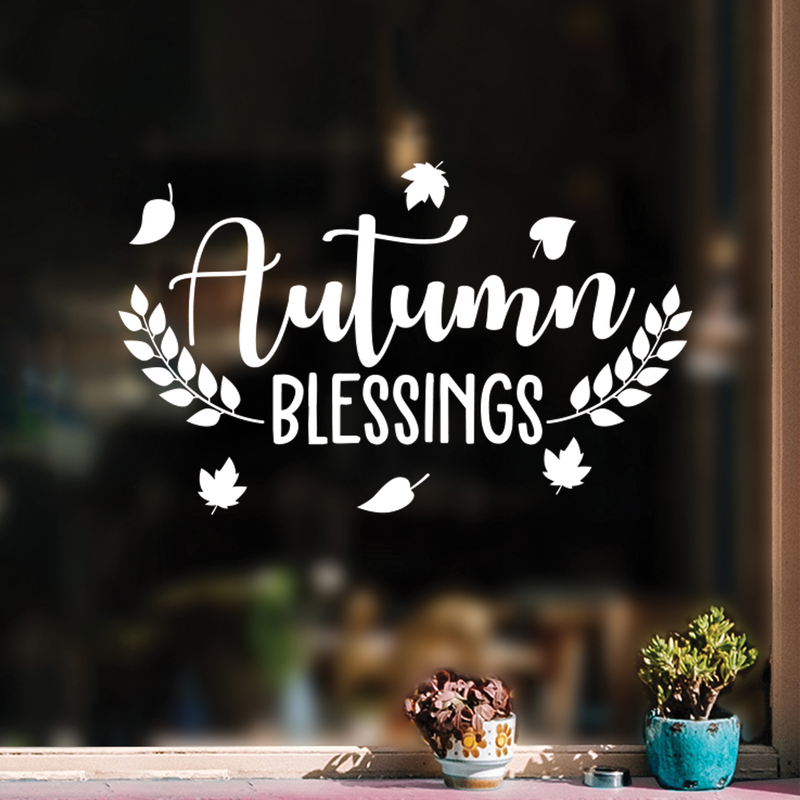 Vinyl Wall Art Decal - Autumn Blessings - 17" x 27.5" - Trendy Harvest Fall Leaves Halloween Seasonal Quote For Home Bedroom Kitchen Dining Room Office Church Decoration Sticker 3