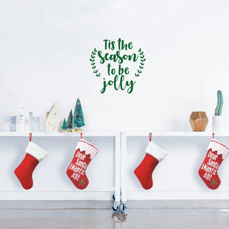 Vinyl Wall Art Decal - Tis The Season To Be Jolly - 17" x 17" - Cute Christmas Winter Quote For Home Living Room Front Door Coffee Shop Store Seasonal Decoration Sticker 2